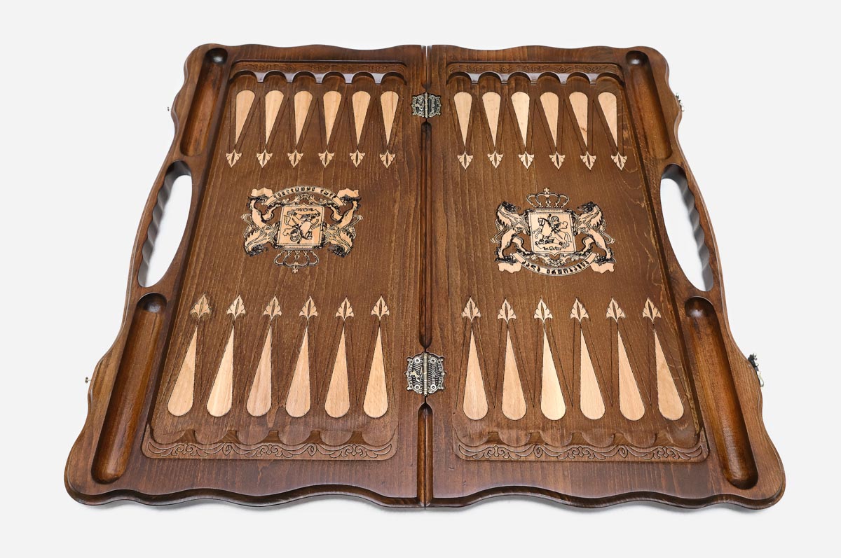 Georgian Backgammon Set - Coat of Arms IV - handmade wooden backgammon board