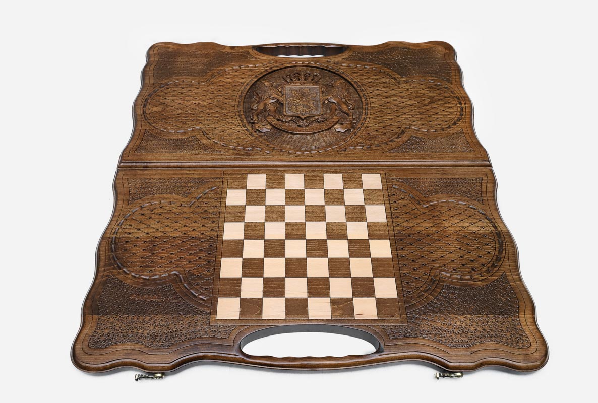 Georgian Backgammon Set - Coat of Arms IV - handmade wooden backgammon board
