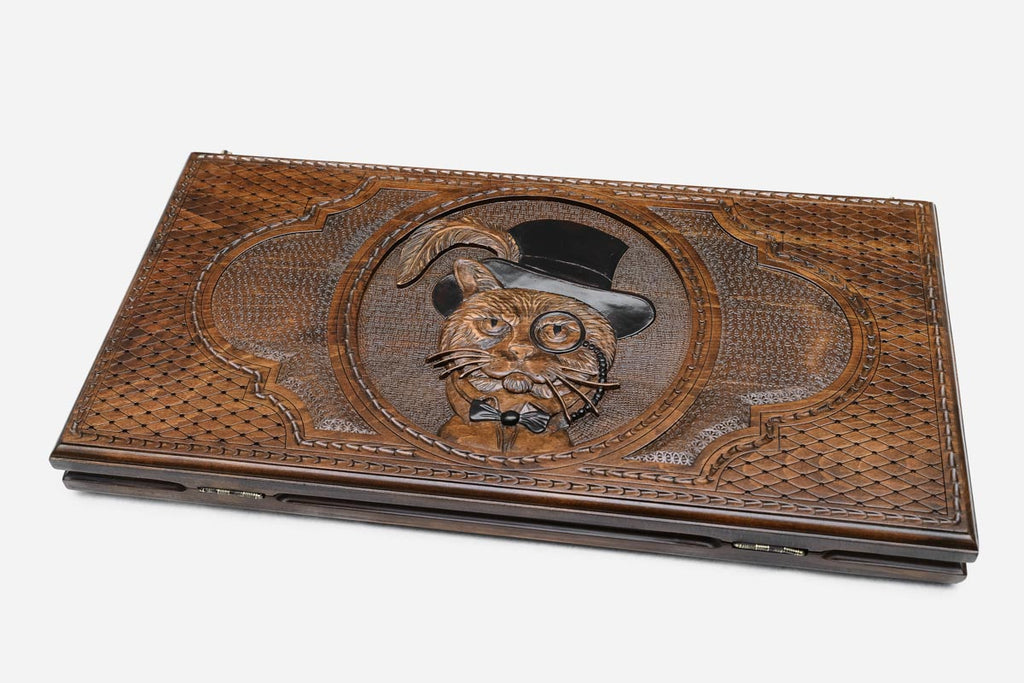 Backgammon Set Cat - handmade wooden backgammon board