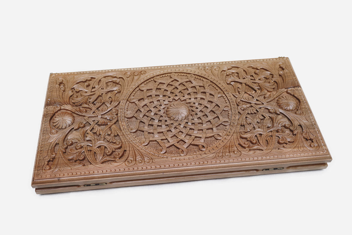 Armenian Backgammon Set - Ornaments XV - handmade wooden backgammon board