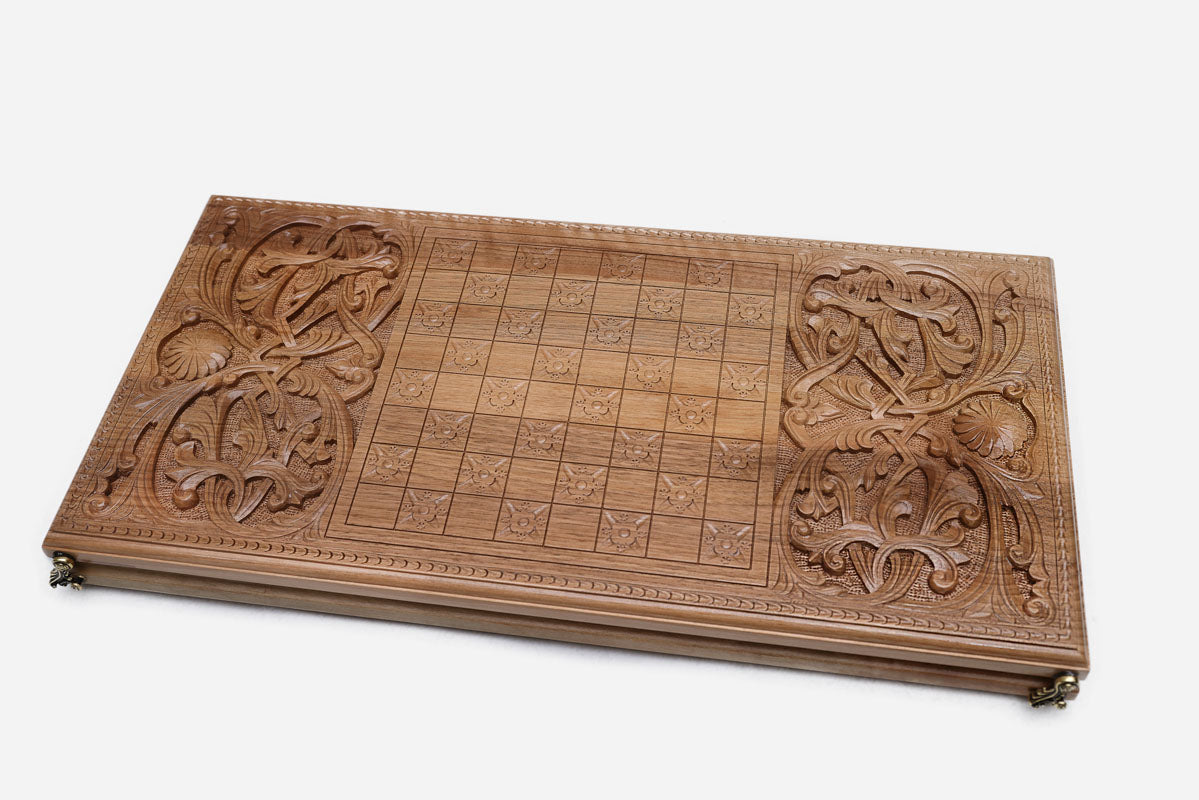 Armenian Backgammon Set - Ornaments XV - handmade wooden backgammon board