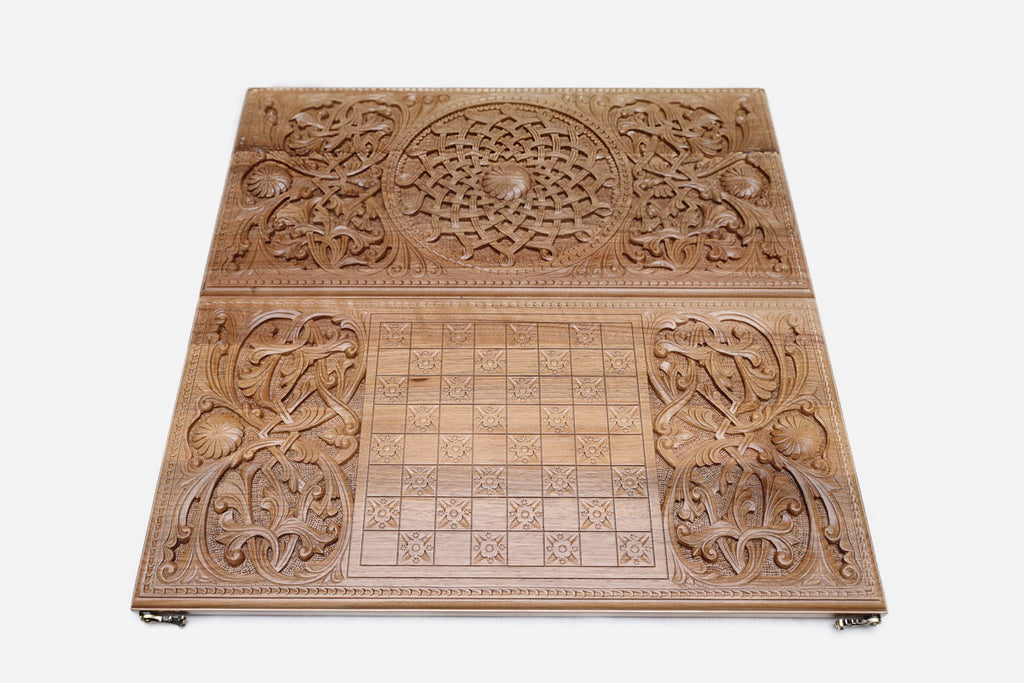 Armenian Backgammon Set - Ornaments XV - handmade wooden backgammon board