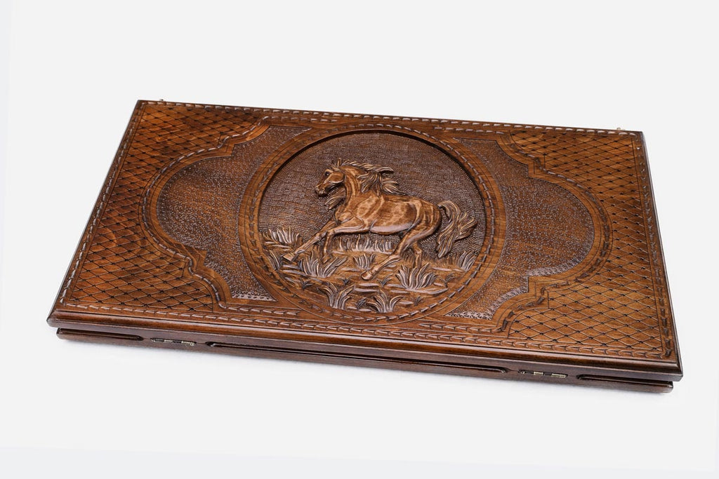 Backgammon Set Horses II - handmade wooden backgammon board