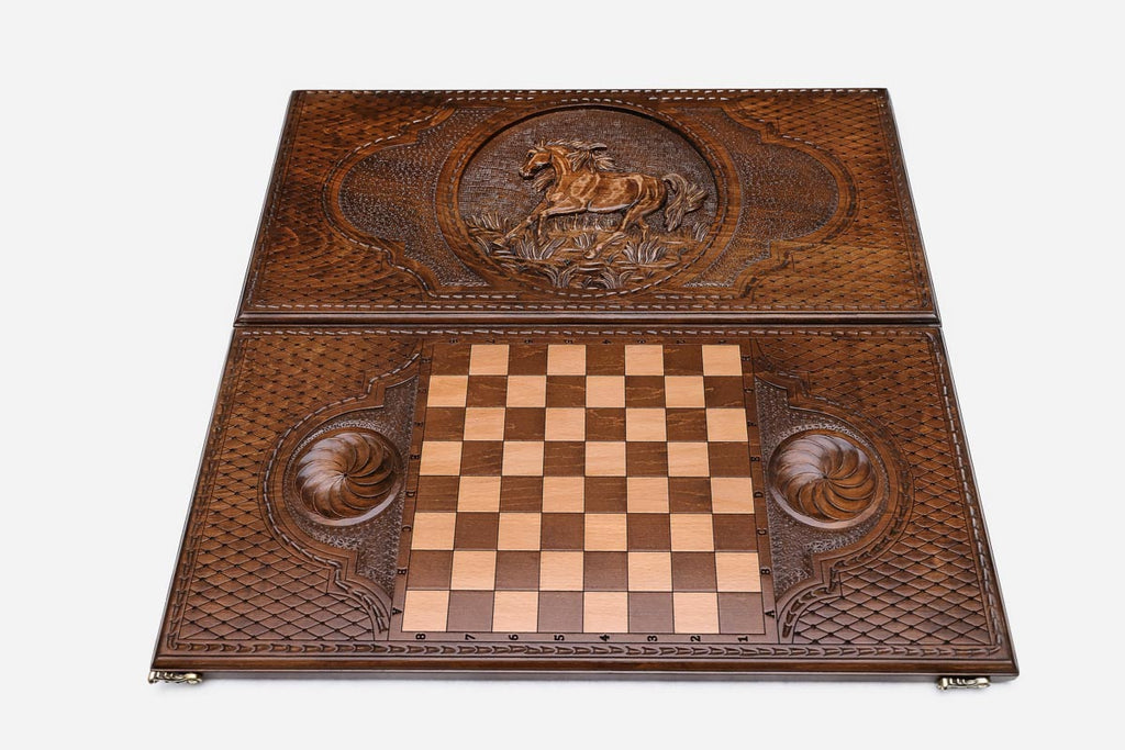 Backgammon Set Horses II - handmade wooden backgammon board