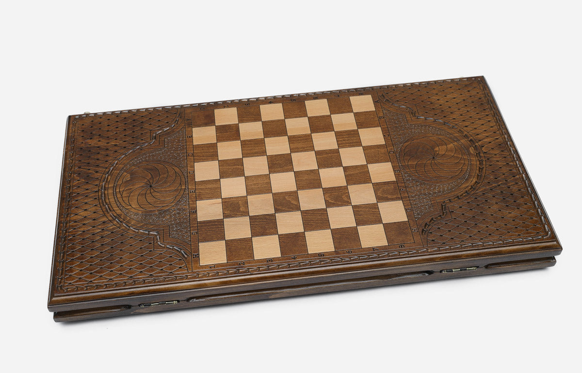 Armenian Backgammon Set - Ornaments XIV - handmade wooden backgammon board