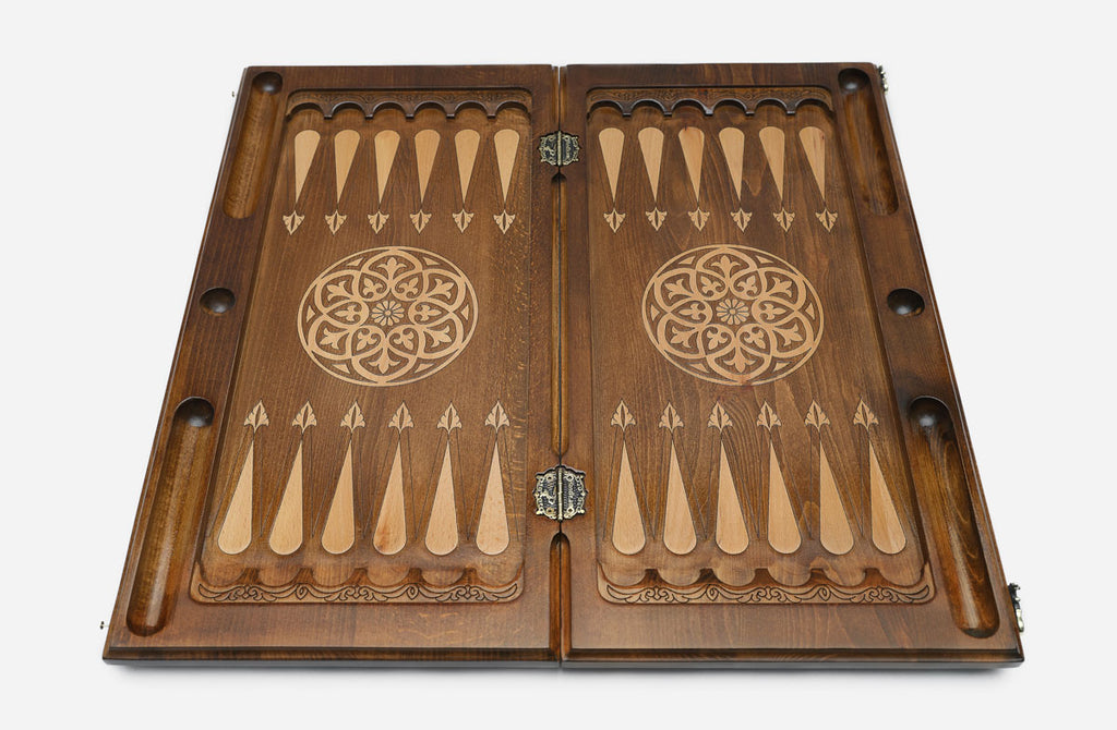 Armenian Backgammon Set - Ornaments XIV - handmade wooden backgammon board