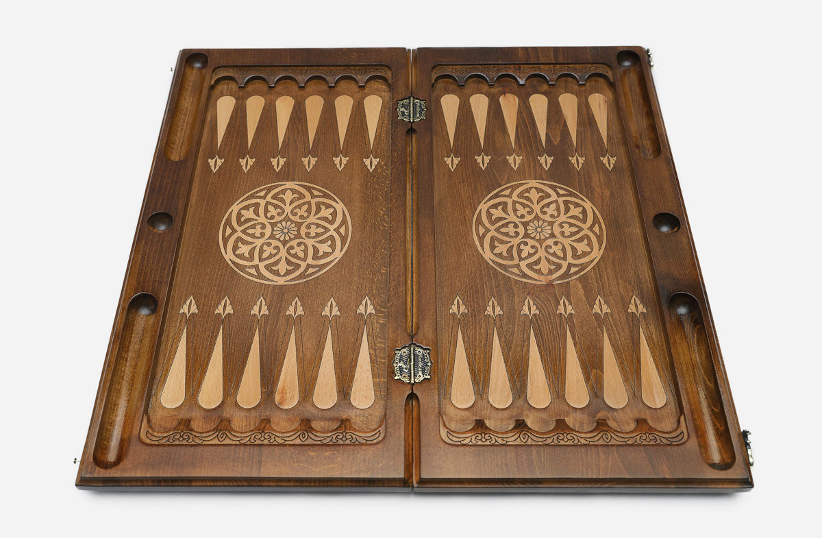 Armenian Backgammon Set - Ornaments XIV - handmade wooden backgammon board