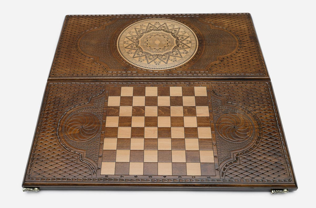 Armenian Backgammon Set - Ornaments XIV - handmade wooden backgammon board