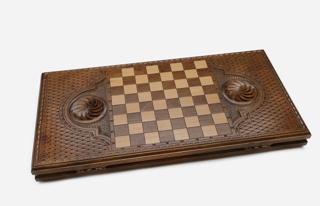Russian Backgammon Set - Moscow Bears - handmade wooden backgammon board