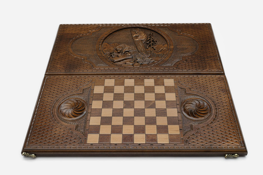 Russian Backgammon Set - Moscow Bears - handmade wooden backgammon board
