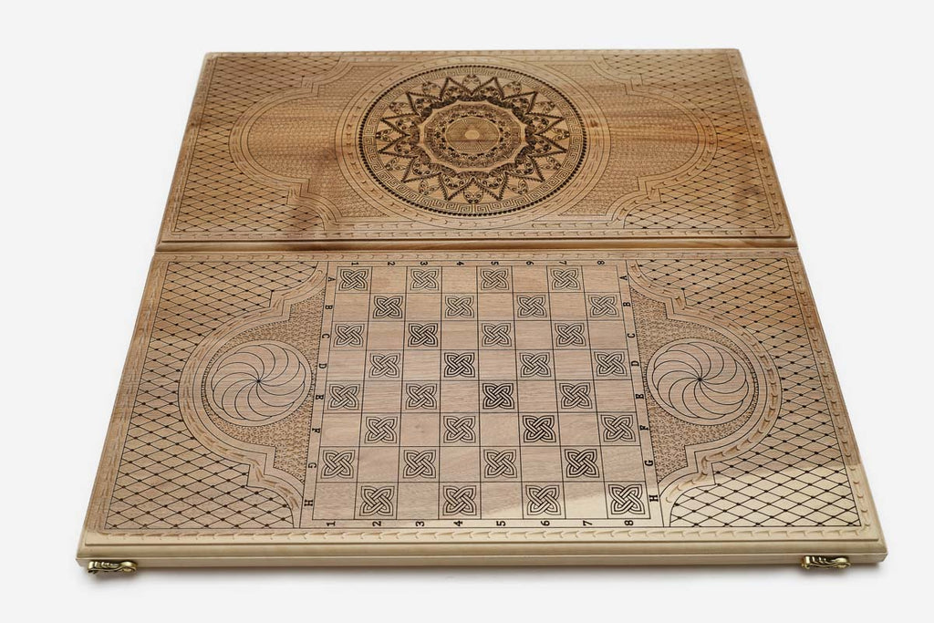 Armenian Backgammon Set - Ornaments XIII - handmade wooden backgammon board