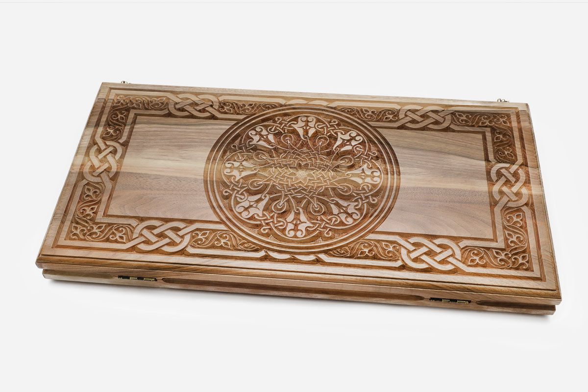 Armenian Backgammon Set - Ornaments XII - handmade wooden backgammon board