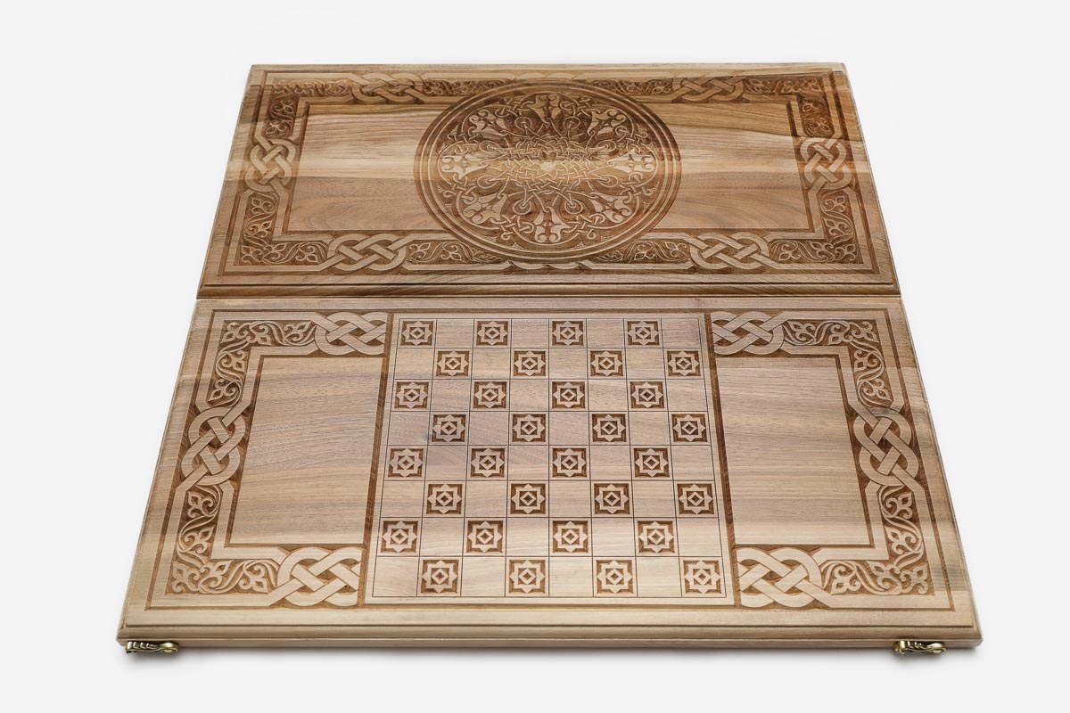 Armenian Backgammon Set - Ornaments XII - handmade wooden backgammon board