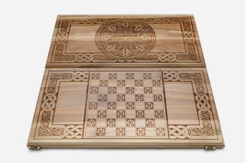 Armenian Backgammon Set - Ornaments XII - handmade wooden backgammon board