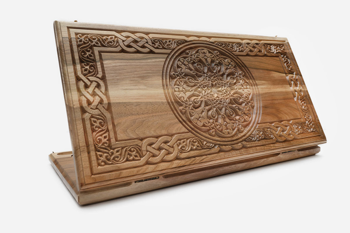 Armenian Backgammon Set - Ornaments XII - handmade wooden backgammon board
