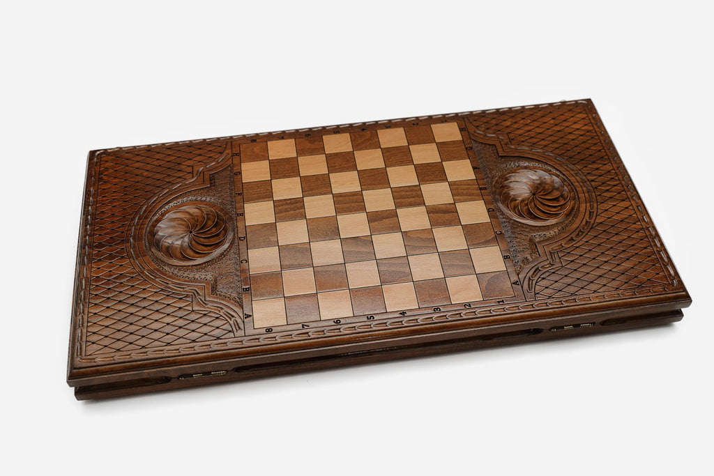 Backgammon Set Fighting Lions - handmade wooden backgammon board