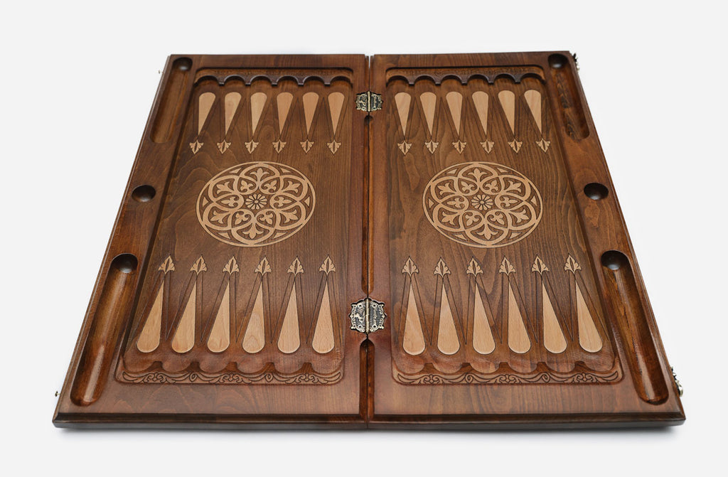 Backgammon Set Fighting Lions - handmade wooden backgammon board