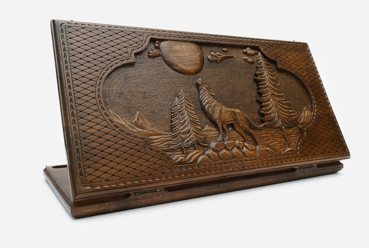 Backgammon Set Wolf III - handmade wooden backgammon board