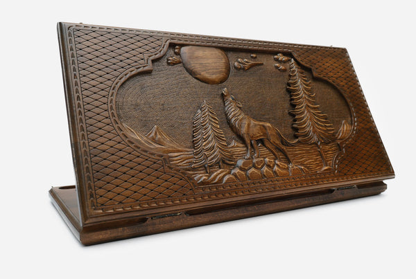 Backgammon Set Wolf III - handmade wooden backgammon board