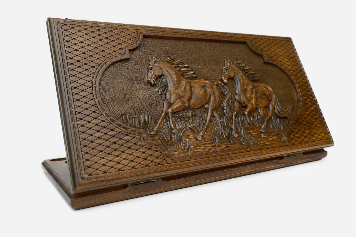 Backgammon Set Horses - handmade wooden backgammon board