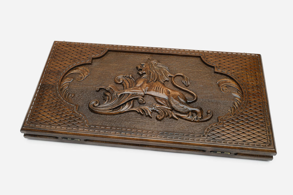 Backgammon Set Lion V - handmade wooden backgammon board