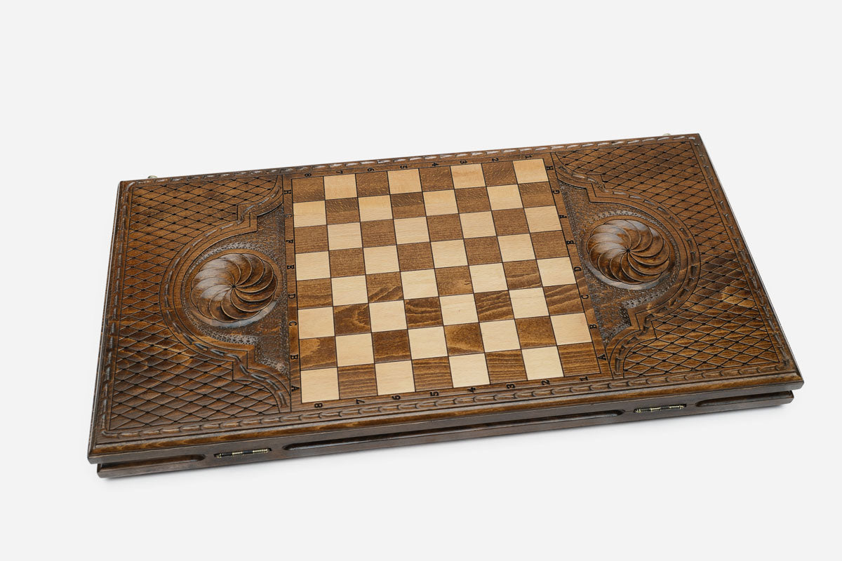 Backgammon Set Lion V - handmade wooden backgammon board