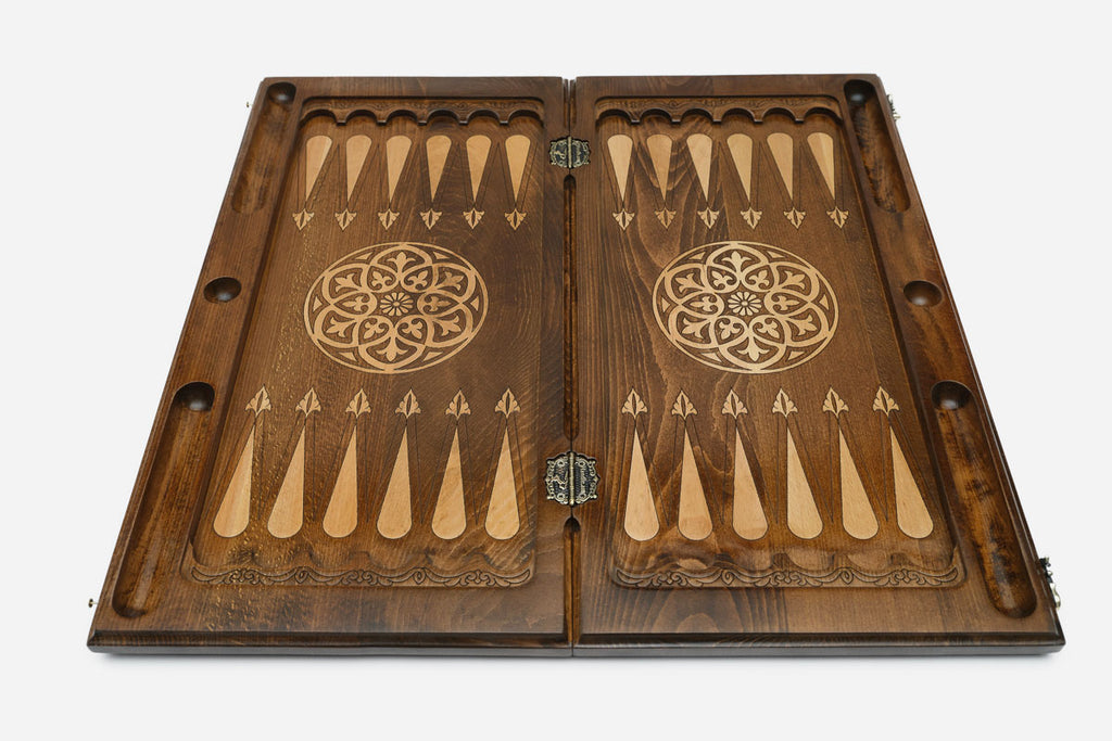Backgammon Set Lion V - handmade wooden backgammon board