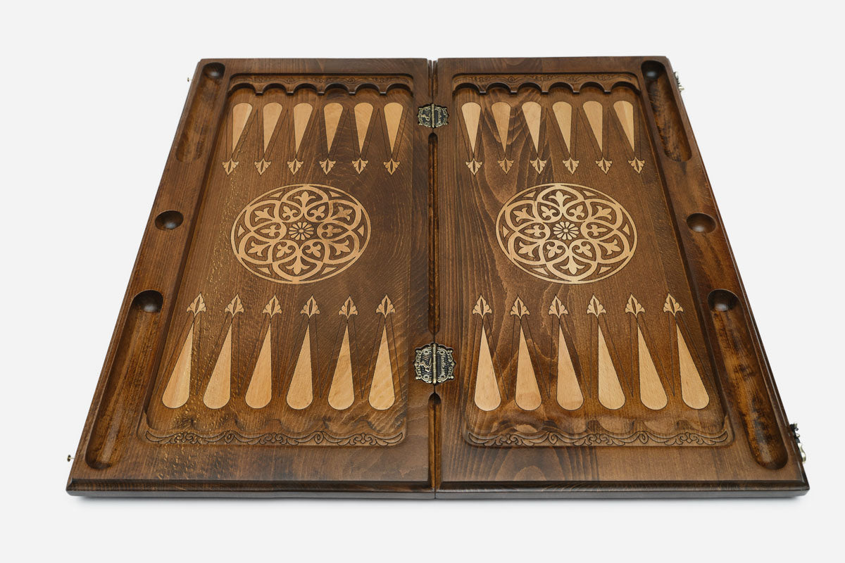 Backgammon Set Lion V - handmade wooden backgammon board