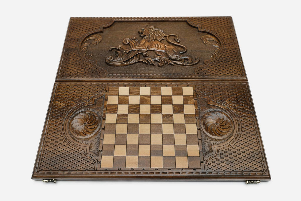 Backgammon Set Lion V - handmade wooden backgammon board