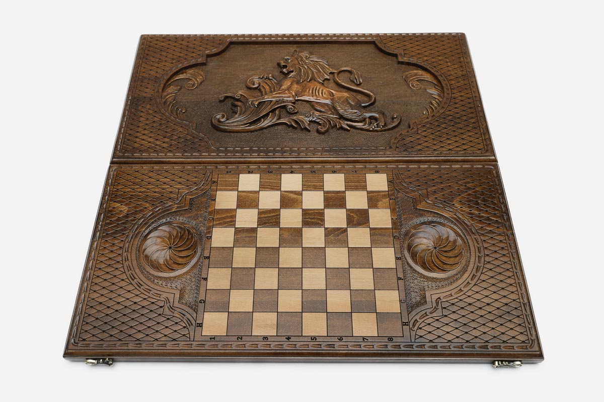 Backgammon Set Lion V - handmade wooden backgammon board