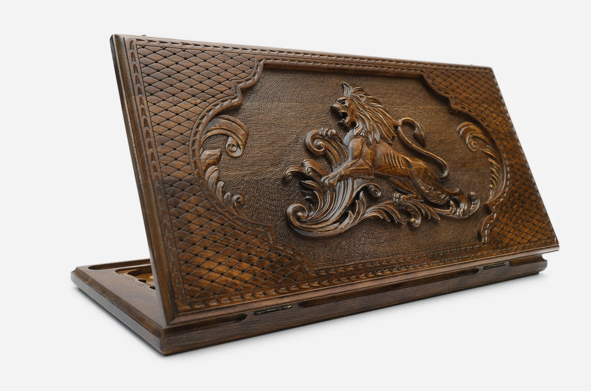 Backgammon Set Lion V - handmade wooden backgammon board