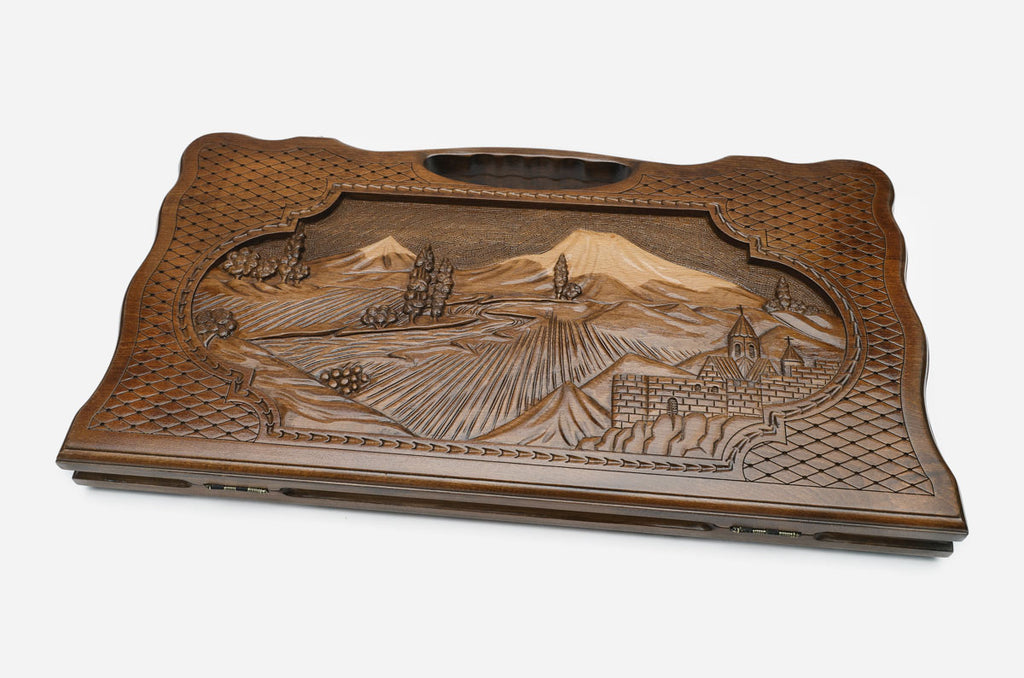Armenian Backgammon Set - Ararat - handmade wooden backgammon board