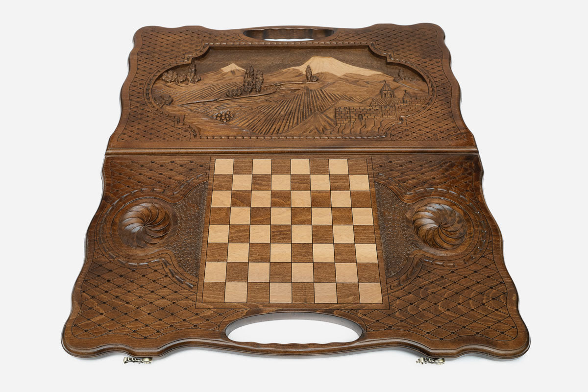 Armenian Backgammon Set - Ararat - handmade wooden backgammon board