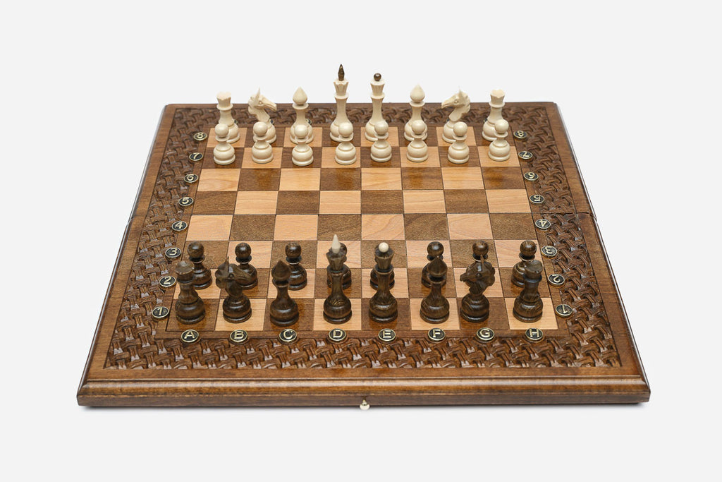 Standard Lattice Walnut Chess and Backgammon Set