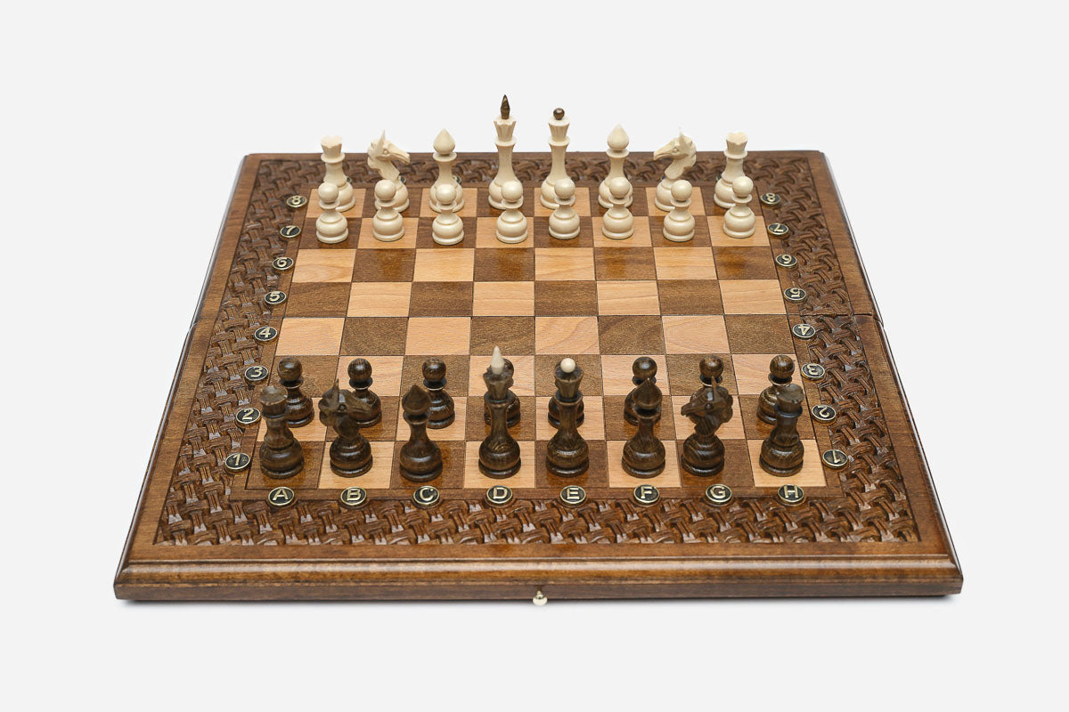 Standard Lattice Walnut Chess and Backgammon Set