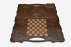 Angled view of the Vardan Mamikonyan carved backgammon board