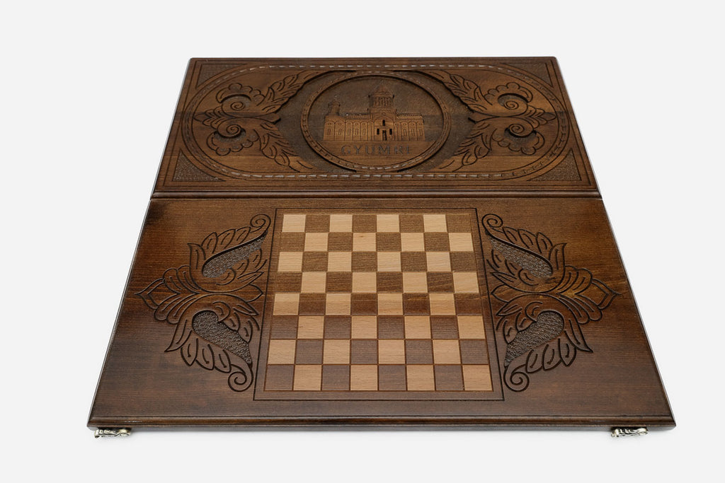 Armenian Backgammon Set - Church of the Holy Saviour - handmade wooden backgammon board