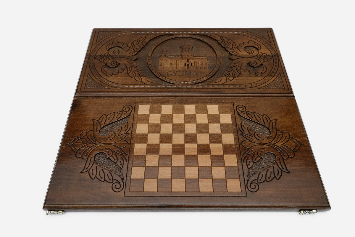Armenian Backgammon Set - Church of the Holy Saviour - handmade wooden backgammon board