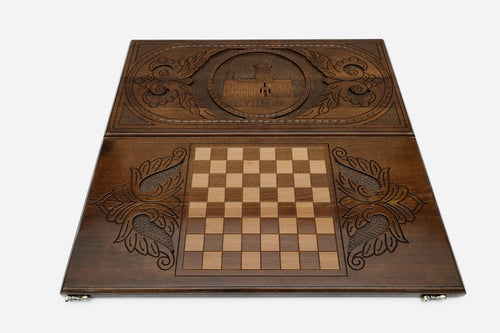 Armenian Backgammon Set - Church of the Holy Saviour - handmade wooden backgammon board