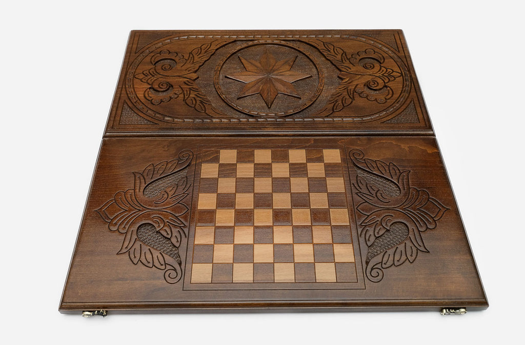 Backgammon Set Octagon - handmade wooden backgammon board
