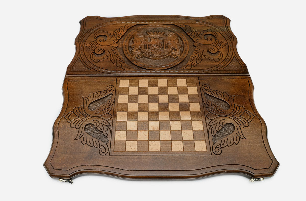 Georgian Backgammon Set - Coat of Arms III - handmade wooden backgammon board