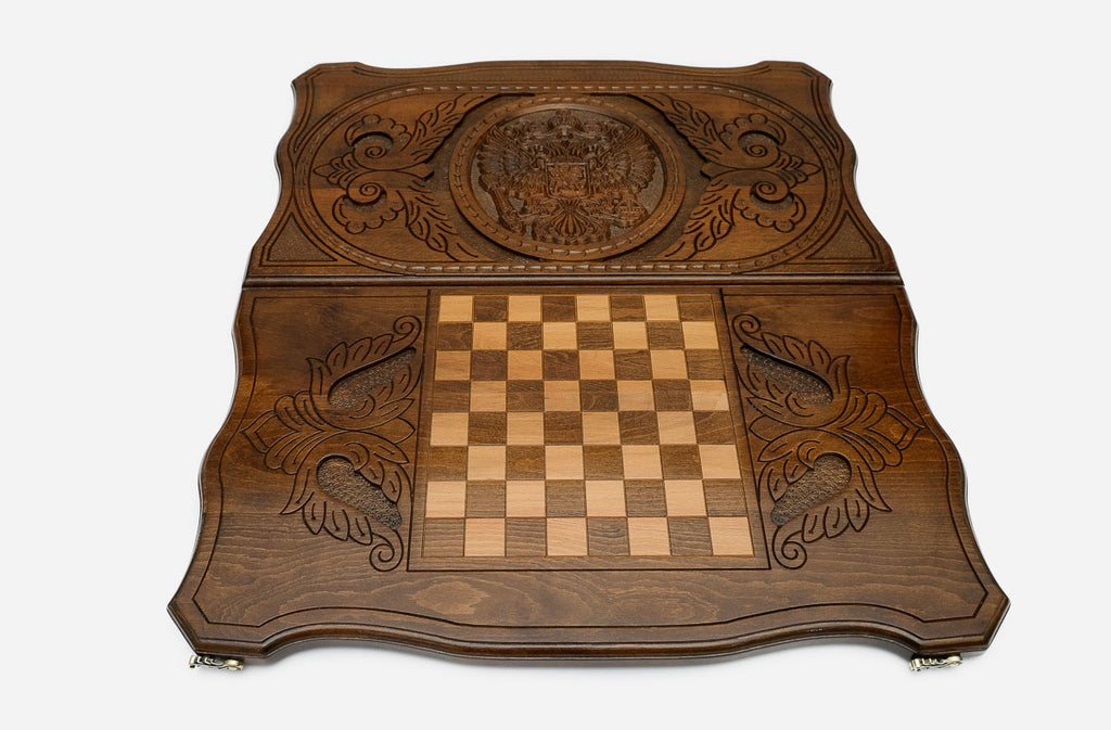 Russian Backgammon Set - Coat of Arms - handmade wooden backgammon board