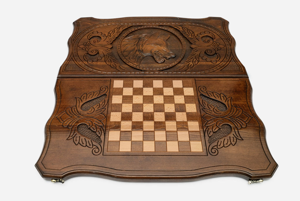 Backgammon Set Wolf II - handmade wooden backgammon board