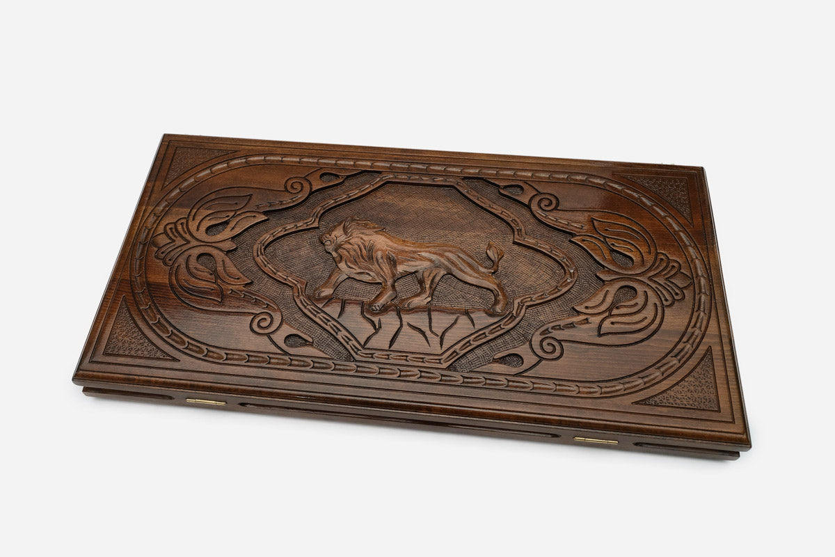 Backgammon Set Lion IV - handmade wooden backgammon board