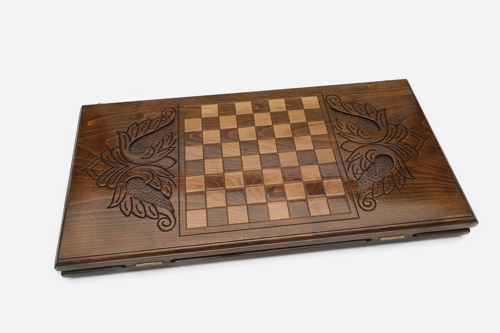 Backgammon Set Lion IV - handmade wooden backgammon board