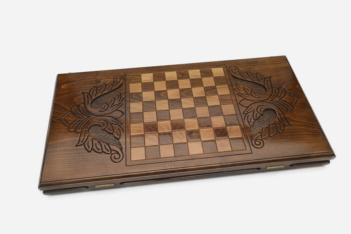Backgammon Set Lion IV - handmade wooden backgammon board