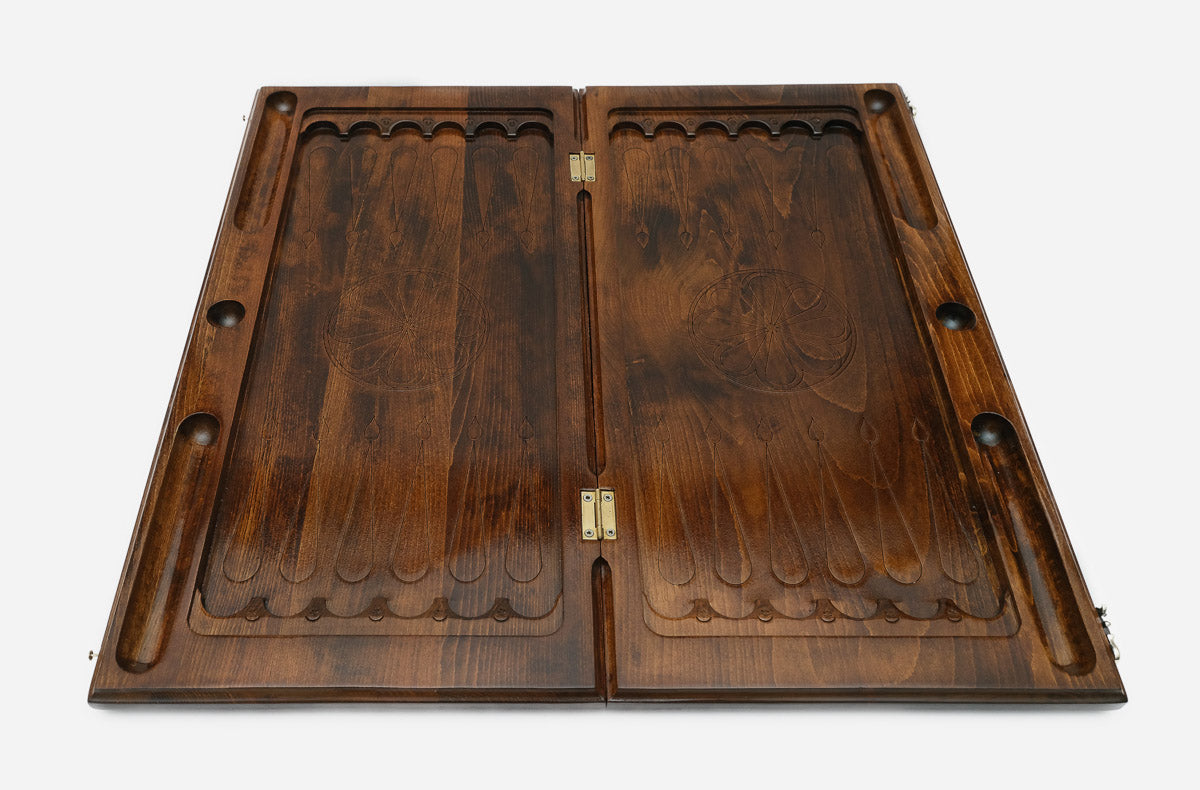 Backgammon Set Lion IV - handmade wooden backgammon board
