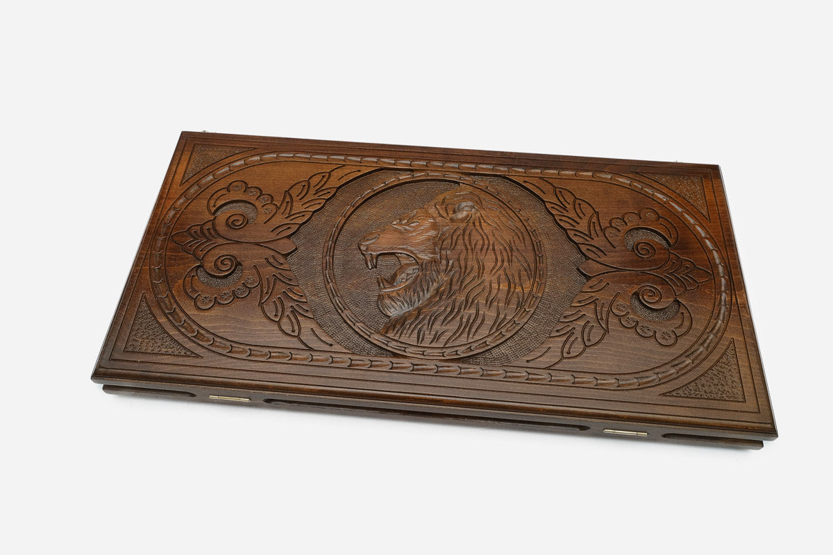 Backgammon Set Lion III - handmade wooden backgammon board