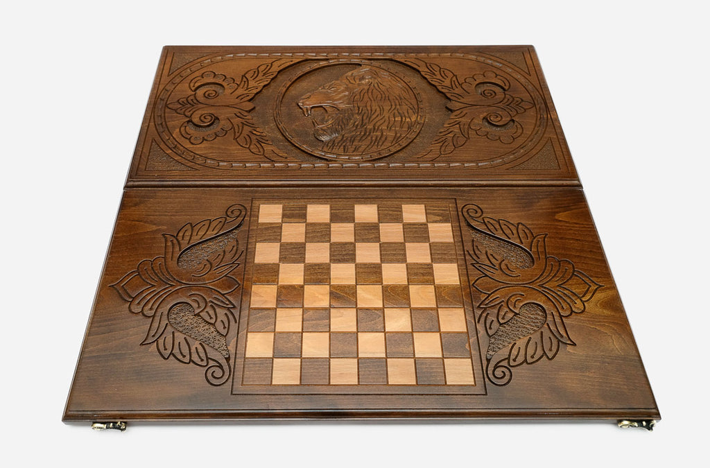 Backgammon Set Lion III - handmade wooden backgammon board