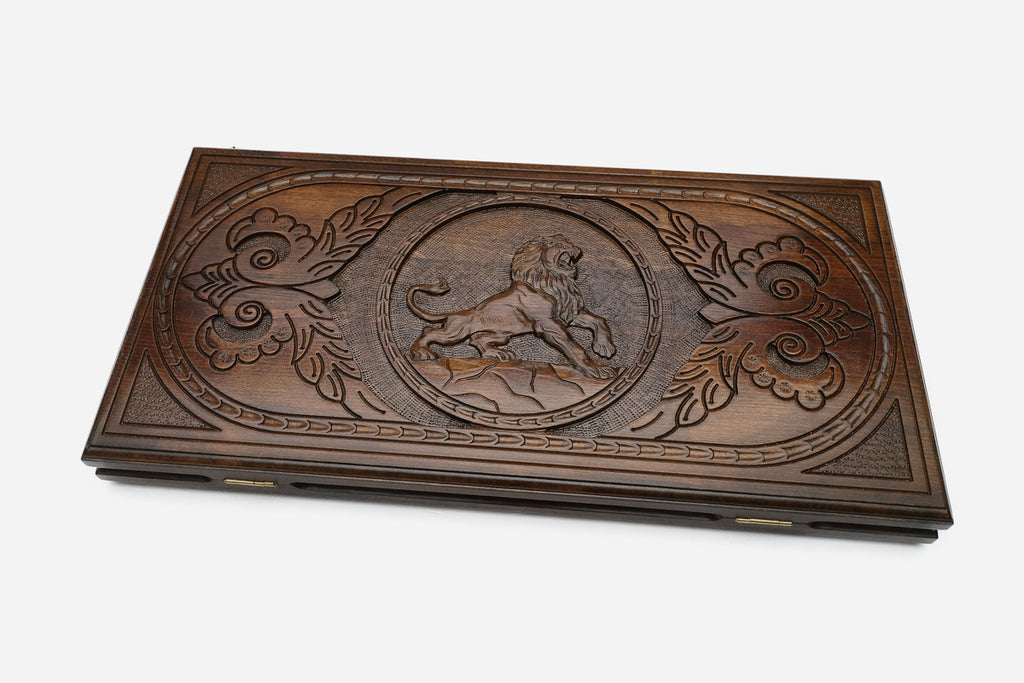 Backgammon Set Lion II - handmade wooden backgammon board